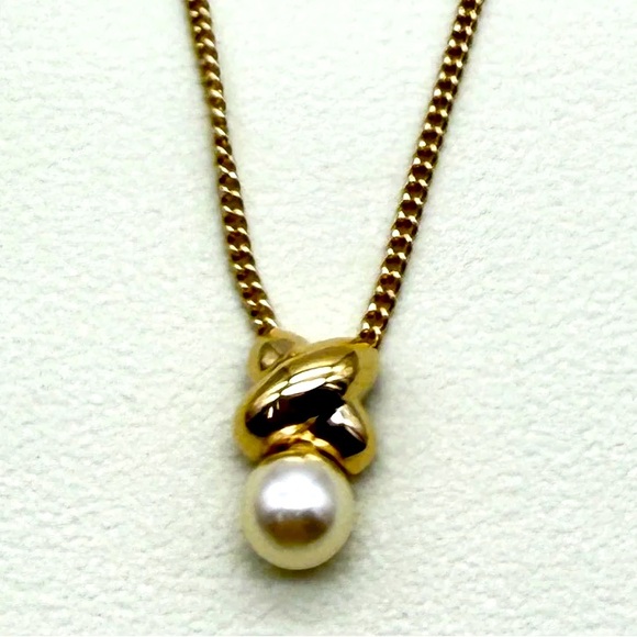 Christian Dior Necklace Faux Pearl Rhinestone Gold CD Signature Length: 18" - Picture 1 of 6